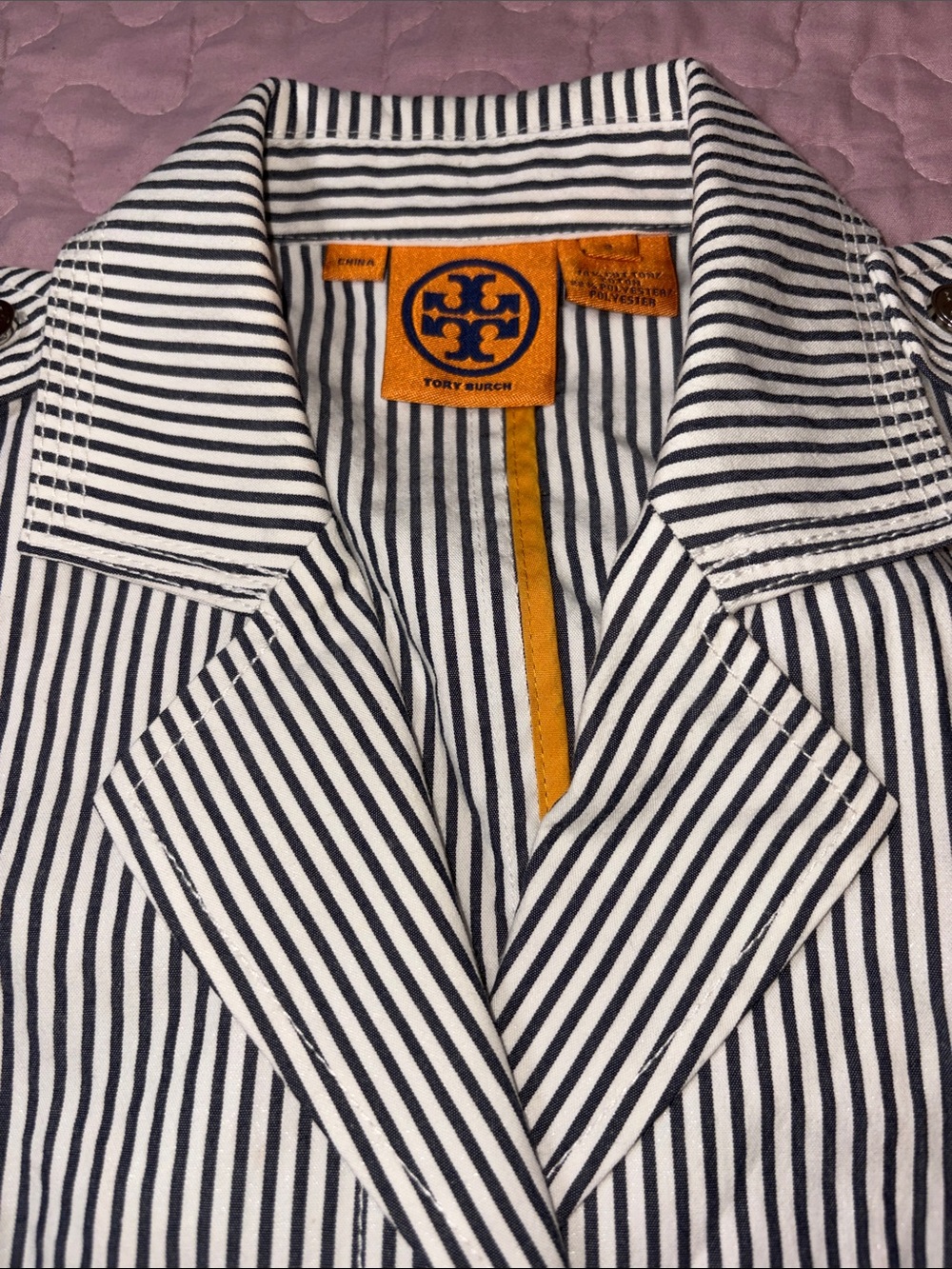 Tory Burch navy & White Striped Tailored Blazer